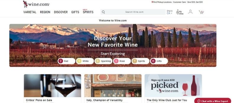 Website of Wine.com